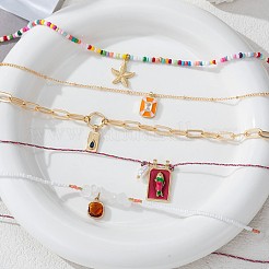 5Pcs Brass & Glass Seed Beaded & Cubic Zirconia Enamel Pendant Necklaces&nbsp;FS-WG6EEED-01