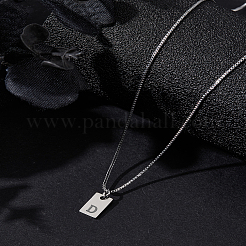 1Pc Stainless Steel Letter Rectangle Pendant Necklaces&nbsp;NJEW-LP0001-34D-P
