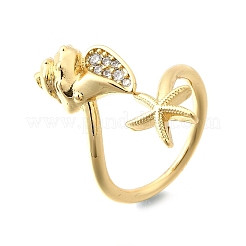Ocean Theme Brass Micro Pave Cubic Zirconia Cuff Rings for Women&nbsp;RJEW-F184-17E-G