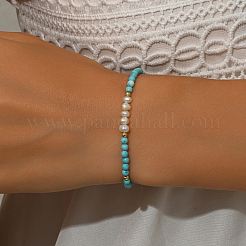 Bohemian Natural Freshwater Pearl and Round Sunthetic Turquoise Beaded Bracelets for Women&nbsp;CW6514