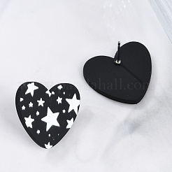 Heart Acrylic Printed Stud Earrings for Women&nbsp;EJEW-G418-01B