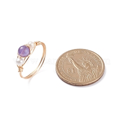 Copper Wrapped Natural & Synthetic Gemstone Ring for Women&nbsp;RJEW-JR00433