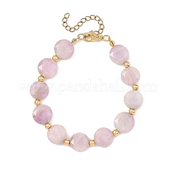 Natural Kunzite & Brass Spacer Beads Beaded Bracelets for Women&nbsp;BJEW-JB14112-01