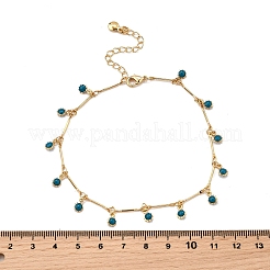 Bohemian Brass Bar Link Chain Marine Blue Enamel Sun Tassel Anklets&nbsp;AJEW-Z046-05G