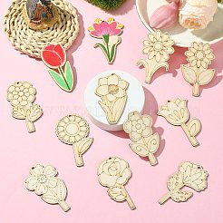 48Pcs 12 Styles Unfinished Blank Wooden Pendants Kit&nbsp;WOOD-CJC0011-15B