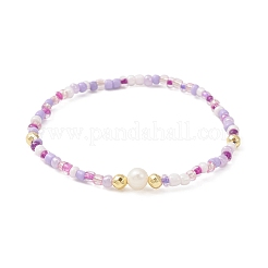 3Pcs 3 Color Natural Pearl & Seed Beaded Stretch Bracelets Set&nbsp;BJEW-JB09437