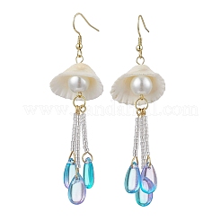 Glass & Natural Shell Dangle Earrings&nbsp;EJEW-MZ00384