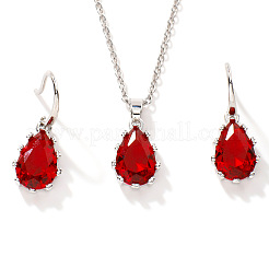 Brass Glass Teardrop Dangle Earrings & Pendant Necklaces Sets for Women&nbsp;SN7010-4