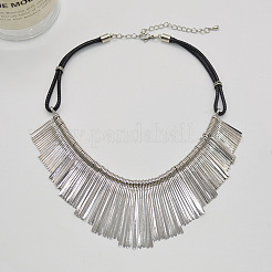 Alloy Long Tassel Bib Black Waxed Cord Necklaces&nbsp;FS-WGA960C-01