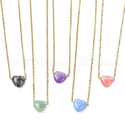 Natural & Synthetic Mixed Gemstone Heart Pendant 304 Stainless Steel Cable Chains Necklaces for Women&nbsp;NJEW-JN06093