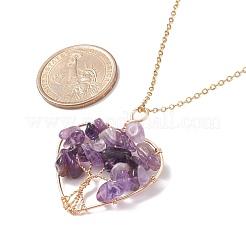 Natural Gemstone Chips Heart with Tree of Life Pendant Necklace&nbsp;NJEW-JN03906