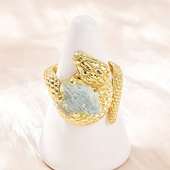 Snake Natural Aquamarine Open Cuff Rings&nbsp;RJEW-K286-10G-03