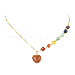 Chakra Natural Mixed Stone Heart Pendant Brass Cable Chain Necklaces for Women&nbsp;NJEW-JN06267