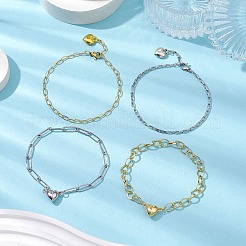 4Pcs 4 Style Brass and 304 Stainless Steel Paperclip  Chain Bracelets Sets&nbsp;BJEW-JB11050