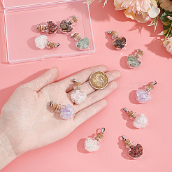 12Pcs 6 Styles Natural Mixed Gemstone Chip Heart Glass Bottle Pendants&nbsp;PALLOY-UN00001