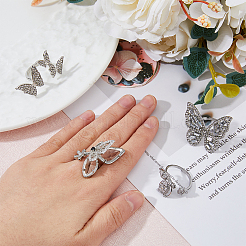 4Pcs 4 Style Rhinestone Butterfly Open Cuff Rings Set&nbsp;RJEW-FI0001-14
