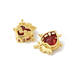 Brass Pave Dark Red Glass Scared Heart Connector Charms&nbsp;KK-FZC0001-01G