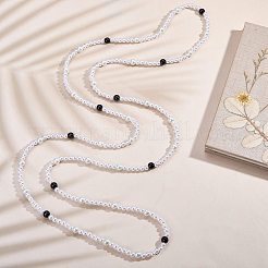 Baking Paint Pearlized Glass Pearl Round Beaded Long Necklaces&nbsp;NJEW-SW00066-02
