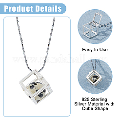 925 Sterling Silver Cube Empty Bead Cage Charms&nbsp;STER-WH0005-62