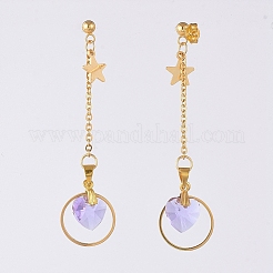 Glass Heart Dangle Ear Studs&nbsp;EJEW-JE04023-02