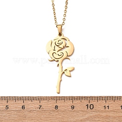 304 Stainless Steel Rose Flower Pendant Cable Chain Necklaces for Men Women&nbsp;NJEW-K308-05C-G