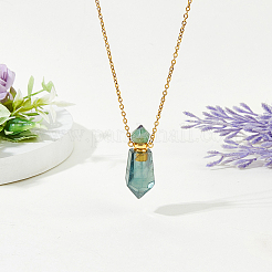 1Pc Natural Fluorite Faceted Hexagonal Prism Perfume Bottle Pendant Necklaces&nbsp;NJEW-FH0001-24