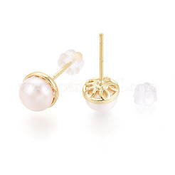 Brass Natural Pearl Stud Earrings&nbsp;PEAR-N020-08F
