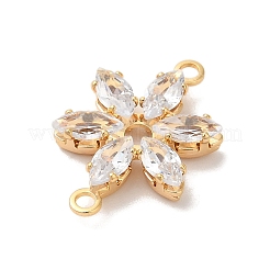 Brass Pave Clear Cubic Zirconia Flower Links Connector Charms&nbsp;KK-M294-01G