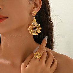 Vintage Alloy Hollow Flower Stud Earrings & Cuff Rings Sets for Women&nbsp;MI8372