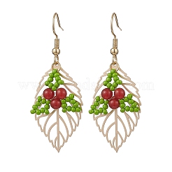 Leaf 304 Stainless Steel Glass Dangle Earrings&nbsp;EJEW-MZ00624
