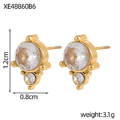 304 Stainless Steel Cubic Zirconia Stud Earrings&nbsp;STAS-OY009-15G