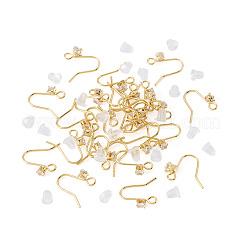 32Pcs 4 Styles Brass Pave Clear Cubic Zirconia Earring Hooks&nbsp;KK-TA0008-45