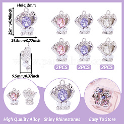 6Pcs 3 Colors Rack Plating Alloy Rhinestone Pendants&nbsp;FIND-TA0005-40