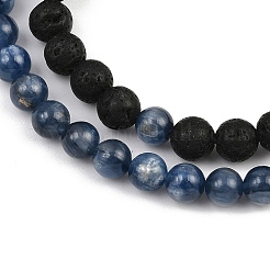 2Pcs Natural Kyanite and Lava Rock Round Beads Stretch Bracelets for Men Women&nbsp;BJEW-JB12391