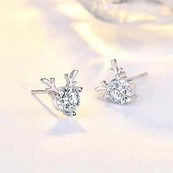 Anti-Tarnish 925 Sterling Silver with Moissanite Rhinestone Stud Earrings&nbsp;AJEW-U007-04P