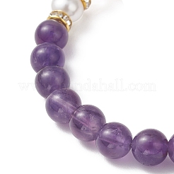 Natural Rose Quartz & Amethyst Beads Stretch Bracelets for Women&nbsp;BJEW-JB13193-01