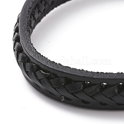 Black Leather Braided Cord Bracelet with 304 Stainless Steel Magnetic Clasps&nbsp;BJEW-P275-19