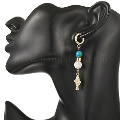 Synthetic Chrysocolla & Natural Agate Beads Hoop Dangle Earrings&nbsp;EJEW-JE07321