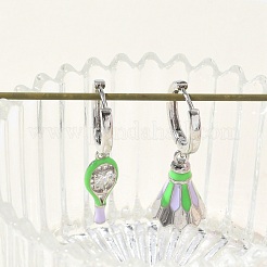 Brass Micro Pave Cubic Zirconia Dangle Hoop Earrings for Women&nbsp;EJEW-A168-07P-01