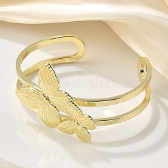 Butterfly Brass Cuff Open Bangles&nbsp;BJEW-M060-01G-02