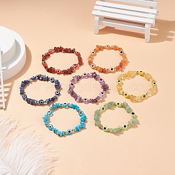 7Pcs Natural & Synthetic Mixed Gemstone Chips & Resin Evil Eye Beaded Stretch Bracelets Set&nbsp;BJEW-JB08814