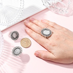 Vintage Adjustable Iron Flower Finger Ring Components Alloy Cabochon Bezel Settings&nbsp;PALLOY-O036-21AS