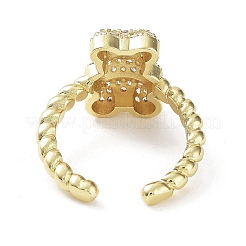 Bear Rack Plating Brass Micro Pave Clear Cubic Zirconia Open Rings&nbsp;RJEW-D020-03G