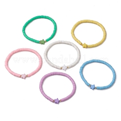 6Pcs 6 Colros Star Acrylic & Polymer Clay Beaded Stretch Kid Bracelet Sets&nbsp;BJEW-JB10673