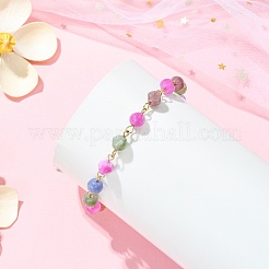Natural Multicolor Tourmaline Beaded Link Chain Bracelets for Women&nbsp;BJEW-JB13742