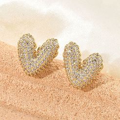 Brass Micro Pave Clear Cubic Zirconia Stud Earrings for Women&nbsp;EJEW-F352-06G