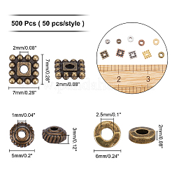 500Pcs 10 Style Tibetan Style Alloy Spacer Beads&nbsp;TIBEB-AR0001-06