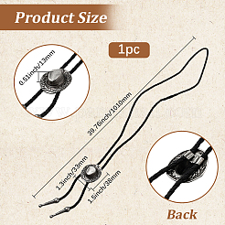 1Pc West Cowboy Hat Tibetan Style Alloy Pendant Black PU Leather Cord Bolo Tie Lariat Necklaces&nbsp;NJEW-GF0001-24A
