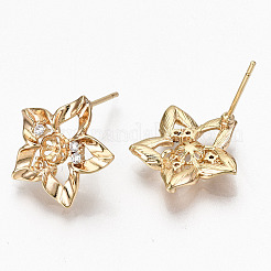 Hollow Brass Micro Pave Clear Cubic Zirconia Stud Earring Findings&nbsp;KK-R117-059-NF