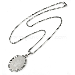 201 Stainless Steel Crystal Rhinestone Religion Virgin Mary Oval Pendant Box Chain Necklaces&nbsp;NJEW-D089-04P